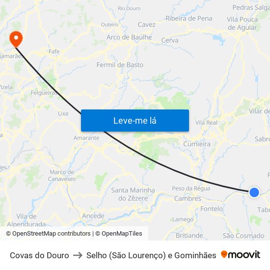 Covas do Douro to Selho (São Lourenço) e Gominhães map