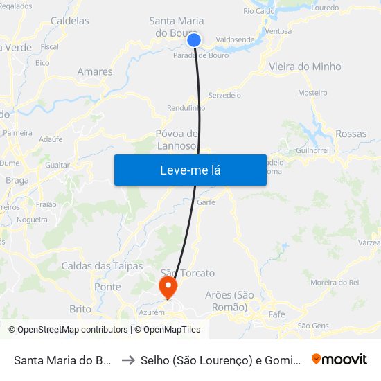 Santa Maria do Bouro to Selho (São Lourenço) e Gominhães map