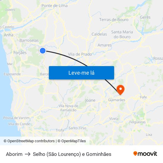 Aborim to Selho (São Lourenço) e Gominhães map