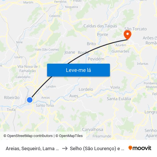 Areias, Sequeiró, Lama e Palmeira to Selho (São Lourenço) e Gominhães map