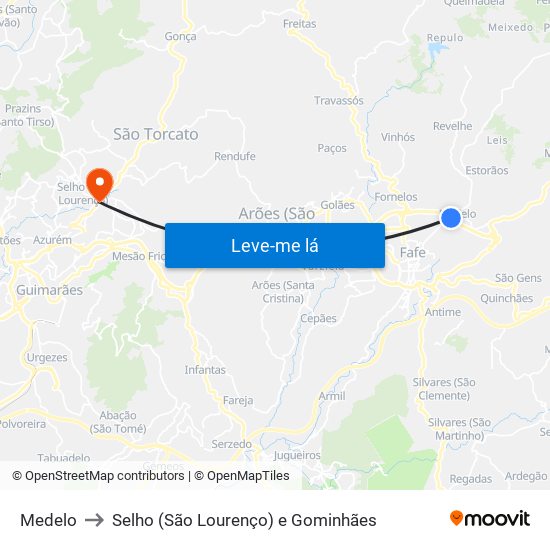 Medelo to Selho (São Lourenço) e Gominhães map