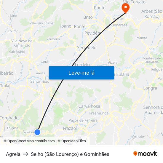 Agrela to Selho (São Lourenço) e Gominhães map