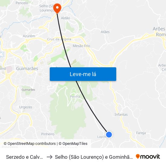 Serzedo e Calvos to Selho (São Lourenço) e Gominhães map
