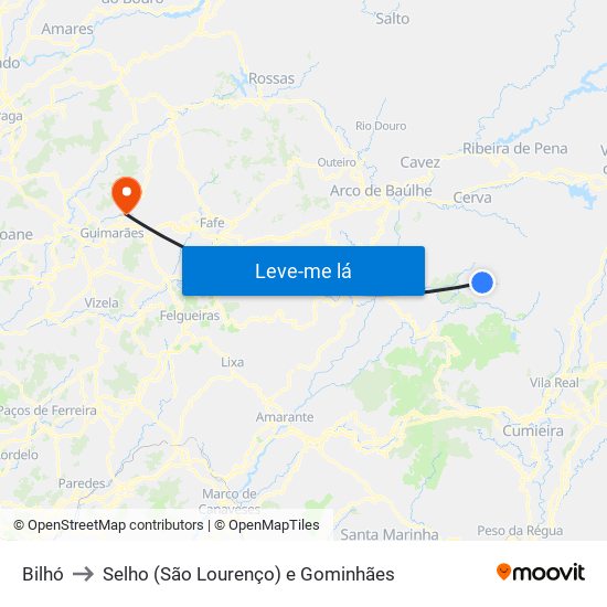 Bilhó to Selho (São Lourenço) e Gominhães map