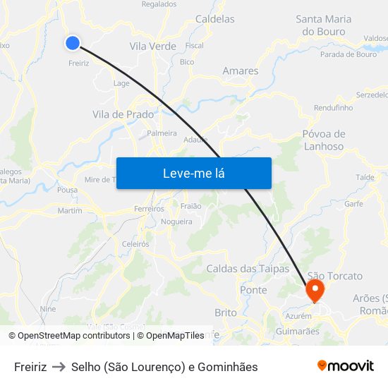 Freiriz to Selho (São Lourenço) e Gominhães map