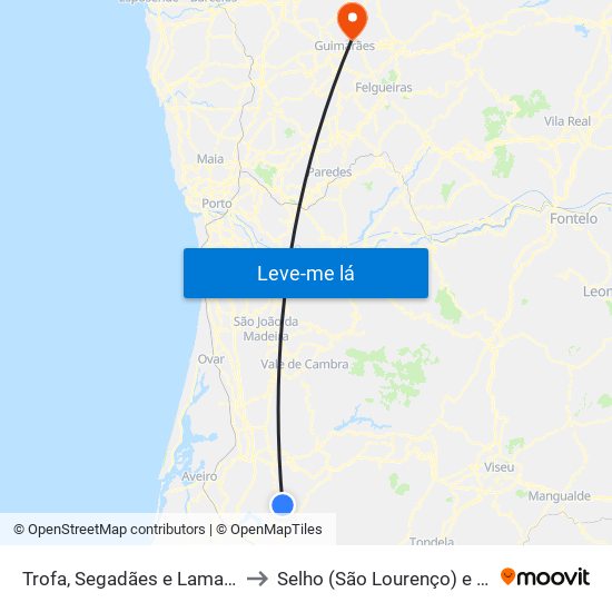 Trofa, Segadães e Lamas do Vouga to Selho (São Lourenço) e Gominhães map
