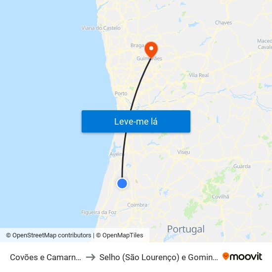 Covões e Camarneira to Selho (São Lourenço) e Gominhães map