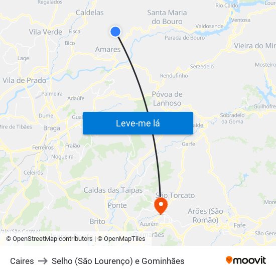 Caires to Selho (São Lourenço) e Gominhães map