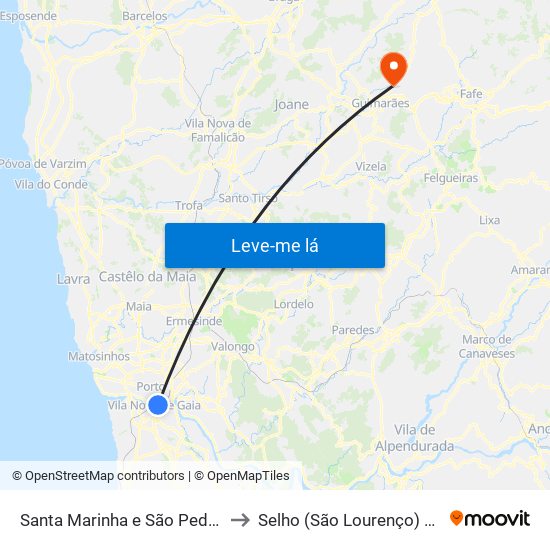 Santa Marinha e São Pedro da Afurada to Selho (São Lourenço) e Gominhães map