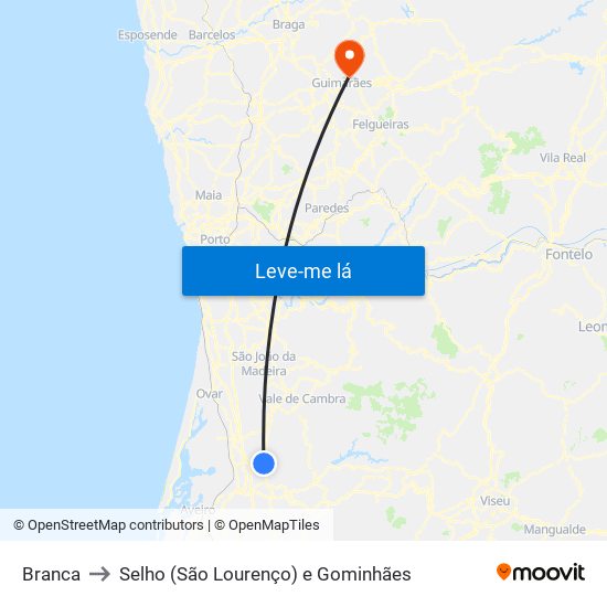 Branca to Selho (São Lourenço) e Gominhães map