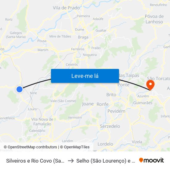 Silveiros e Rio Covo (Santa Eulália) to Selho (São Lourenço) e Gominhães map