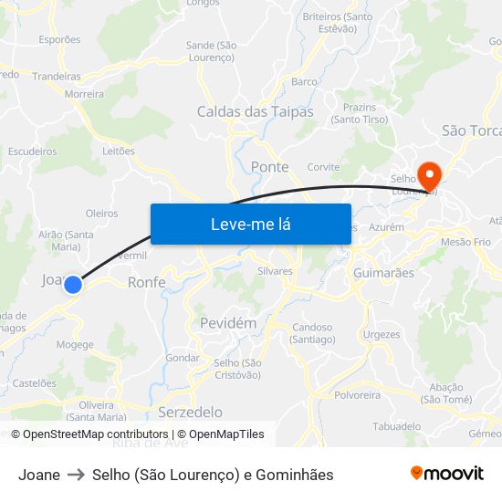 Joane to Selho (São Lourenço) e Gominhães map