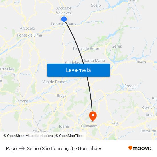 Paçô to Selho (São Lourenço) e Gominhães map