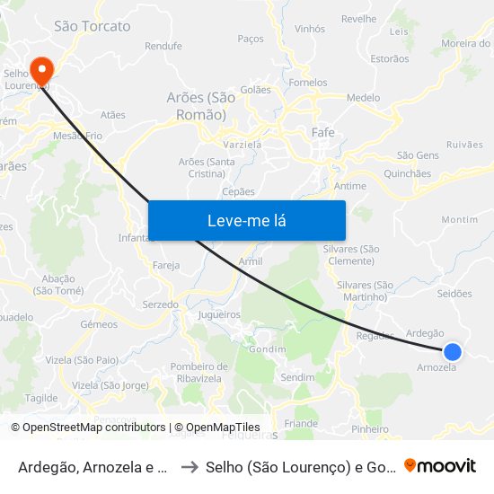 Ardegão, Arnozela e Seidões to Selho (São Lourenço) e Gominhães map