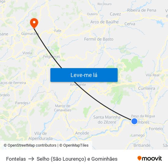 Fontelas to Selho (São Lourenço) e Gominhães map