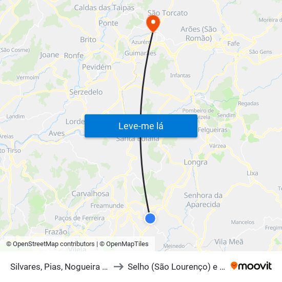 Silvares, Pias, Nogueira e Alvarenga to Selho (São Lourenço) e Gominhães map