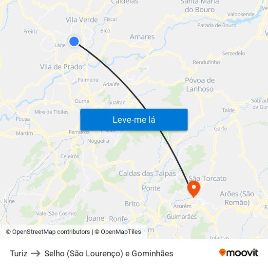 Turiz to Selho (São Lourenço) e Gominhães map
