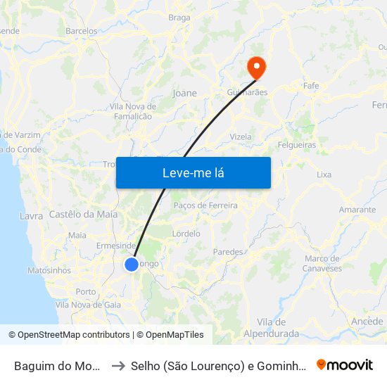 Baguim do Monte to Selho (São Lourenço) e Gominhães map