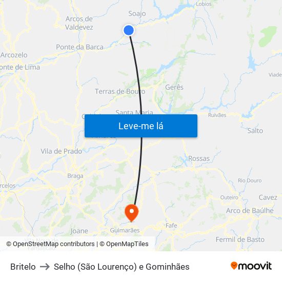 Britelo to Selho (São Lourenço) e Gominhães map