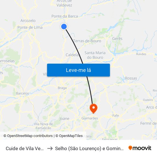 Cuide de Vila Verde to Selho (São Lourenço) e Gominhães map