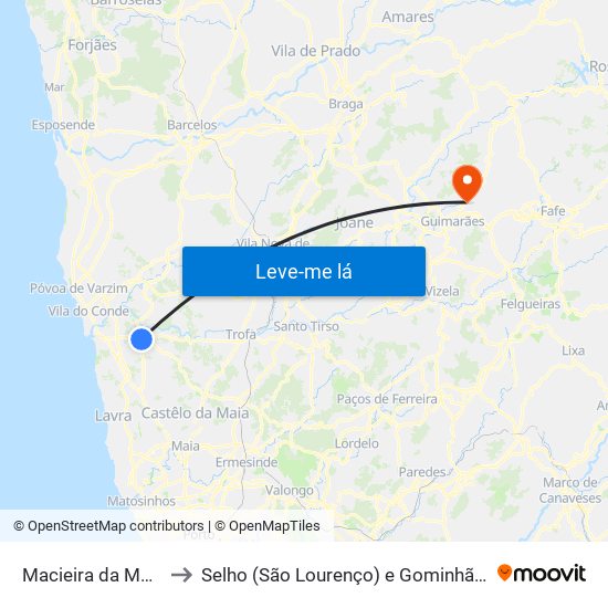 Macieira da Maia to Selho (São Lourenço) e Gominhães map