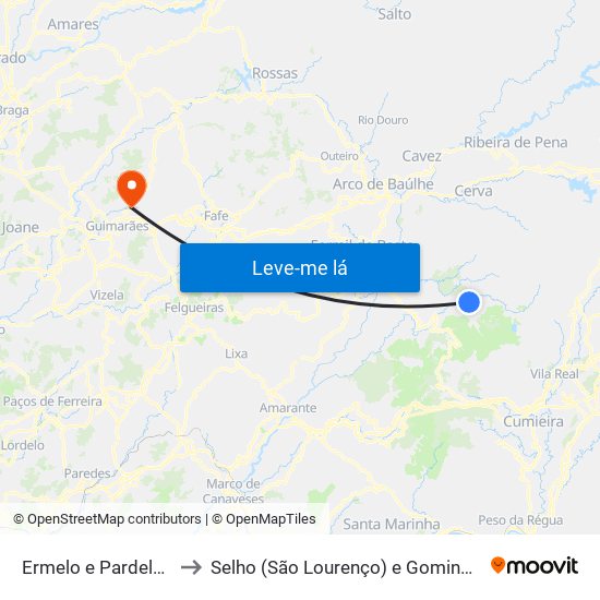 Ermelo e Pardelhas to Selho (São Lourenço) e Gominhães map