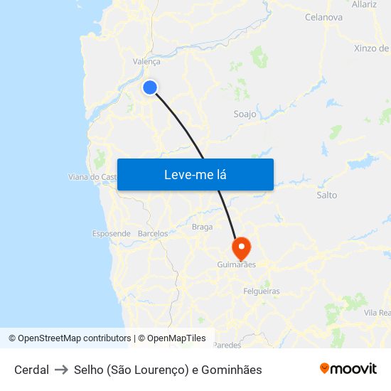 Cerdal to Selho (São Lourenço) e Gominhães map