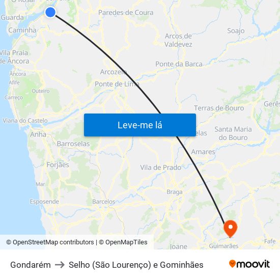 Gondarém to Selho (São Lourenço) e Gominhães map