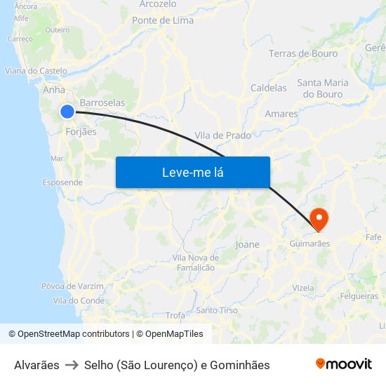Alvarães to Selho (São Lourenço) e Gominhães map