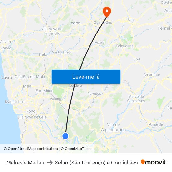 Melres e Medas to Selho (São Lourenço) e Gominhães map