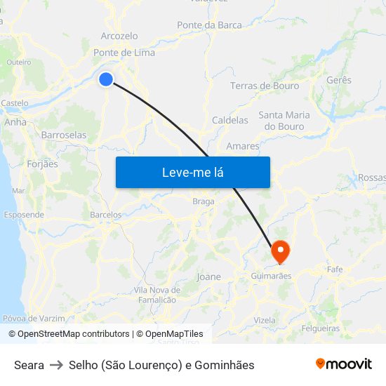 Seara to Selho (São Lourenço) e Gominhães map