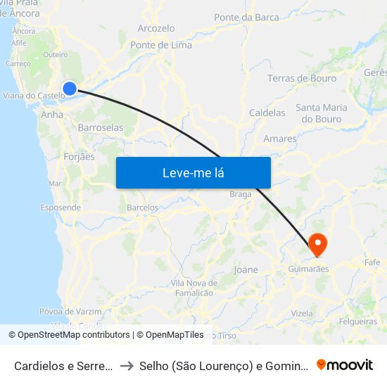 Cardielos e Serreleis to Selho (São Lourenço) e Gominhães map