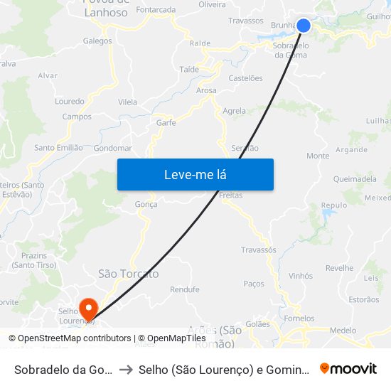 Sobradelo da Goma to Selho (São Lourenço) e Gominhães map