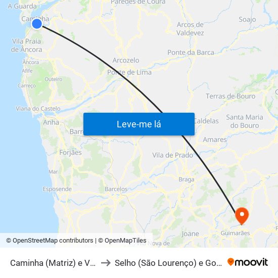 Caminha (Matriz) e Vilarelho to Selho (São Lourenço) e Gominhães map