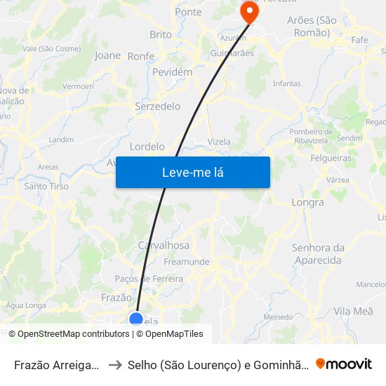 Frazão Arreigada to Selho (São Lourenço) e Gominhães map