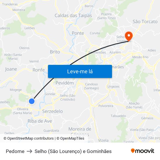 Pedome to Selho (São Lourenço) e Gominhães map