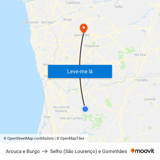 Arouca e Burgo to Selho (São Lourenço) e Gominhães map