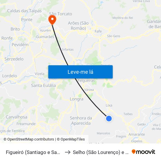 Figueiró (Santiago e Santa Cristina) to Selho (São Lourenço) e Gominhães map