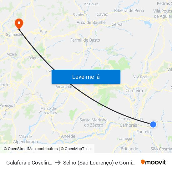 Galafura e Covelinhas to Selho (São Lourenço) e Gominhães map