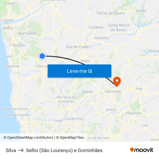 Silva to Selho (São Lourenço) e Gominhães map
