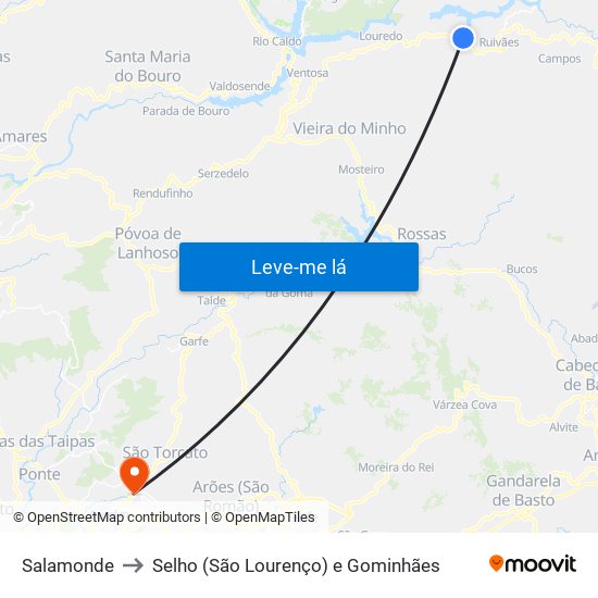 Salamonde to Selho (São Lourenço) e Gominhães map