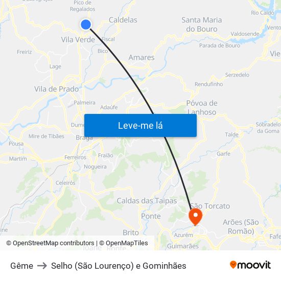 Gême to Selho (São Lourenço) e Gominhães map