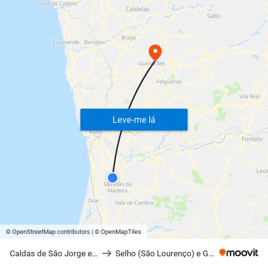 Caldas de São Jorge e Pigeiros to Selho (São Lourenço) e Gominhães map