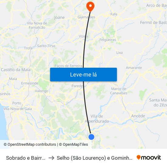 Sobrado e Bairros to Selho (São Lourenço) e Gominhães map