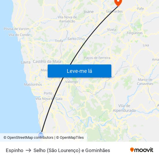 Espinho to Selho (São Lourenço) e Gominhães map