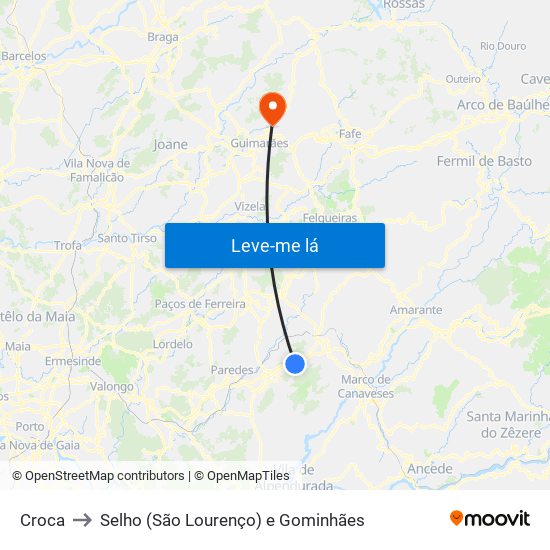 Croca to Selho (São Lourenço) e Gominhães map