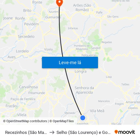 Recezinhos (São Mamede) to Selho (São Lourenço) e Gominhães map