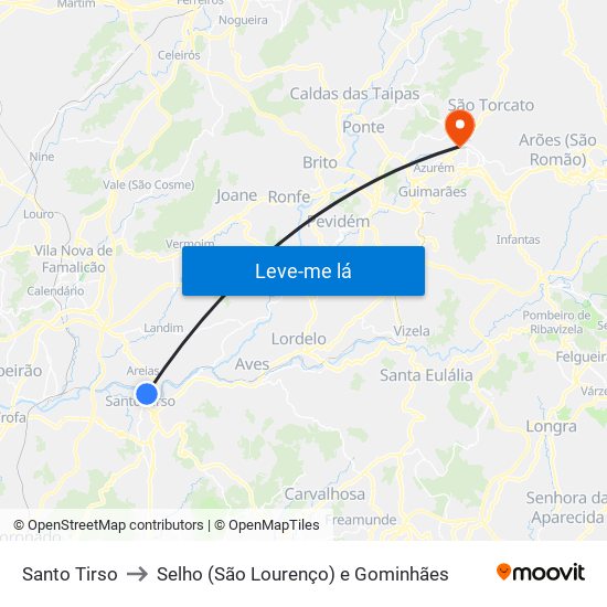 Santo Tirso to Selho (São Lourenço) e Gominhães map