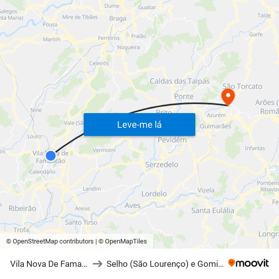 Vila Nova De Famalicão to Selho (São Lourenço) e Gominhães map