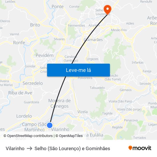 Vilarinho to Selho (São Lourenço) e Gominhães map
